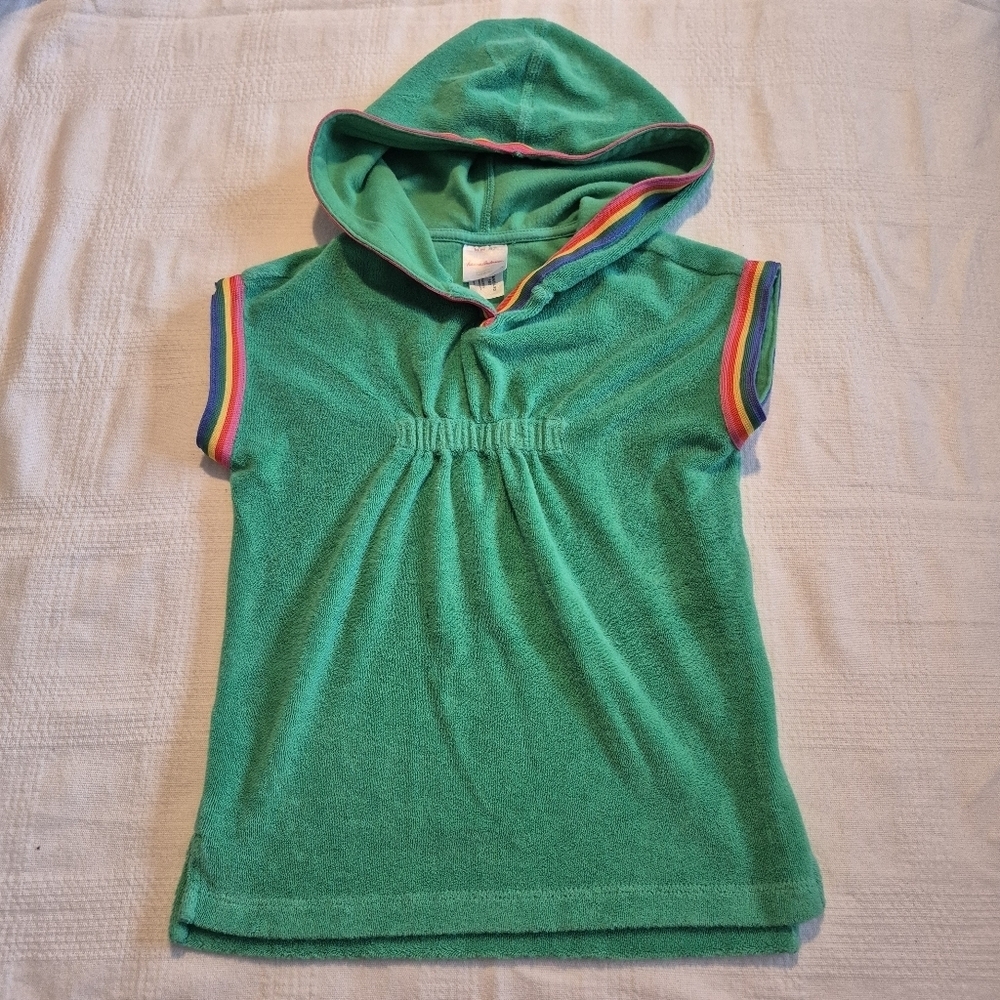 Hanna girls or boys 85 or 2T green terry hooded swim cover up short sleeve VGUC